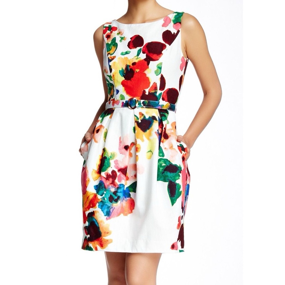 Eliza J Twill Boat Neck Cocktail Dress